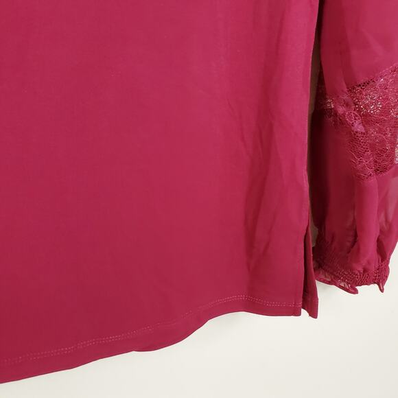 4/$25 Susan Graver Red Crochet Sleeve Blouse S - Picture 2 of 10